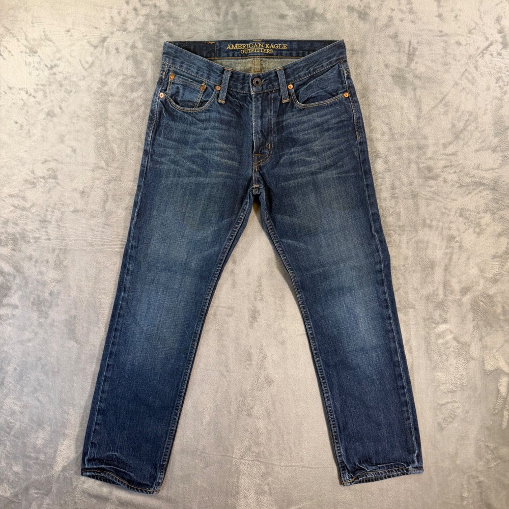 Vintage American Eagle Slim Straight Jeans Mens Size 29x30‎ Blue Dark Wash Denim